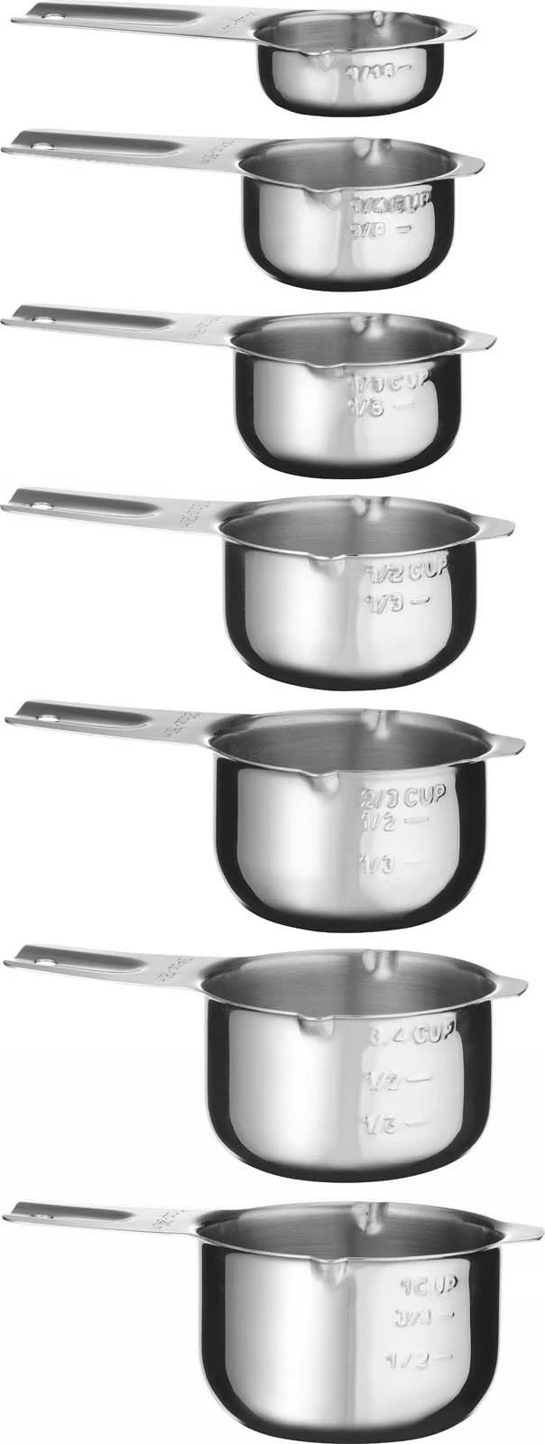 Set gotash matëse, Bar Up, inoks, 30–240 ml, me gypa derdhës dhe doreza me vrimë, argjendtë, set 7 copë