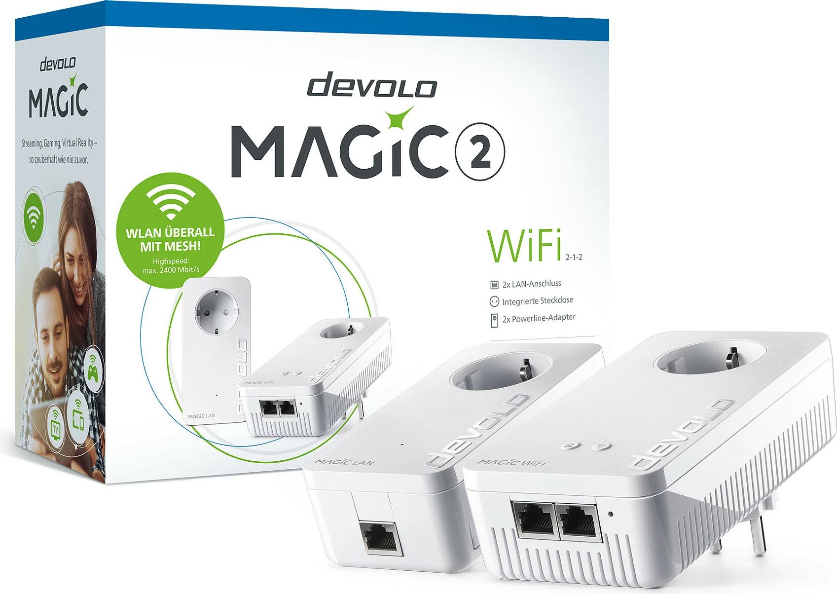 Adapter Powerline WiFi Devolo Magic 2 WiFi next Starter Kit, 2400 Mbit/s, Gigabit Ethernet, 2 copë, i bardhë