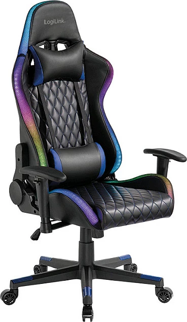 Karrige gaming LogiLink, mbështetje mesit, drita RGB, zi/kaltër