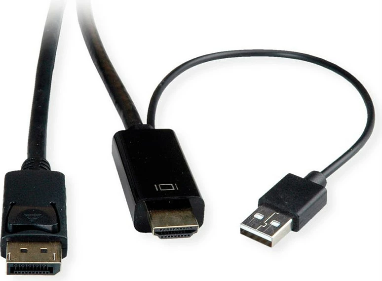 Kabllo ROLINE HDMI + USB në DisplayPort DP 1.2, 1m, 4K 60Hz, e zezë (10 copë)