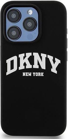Mbështjellës DKNY Liquid Silicone me logo të bardhë, MagSafe, për iPhone 15 Pro, i zi
