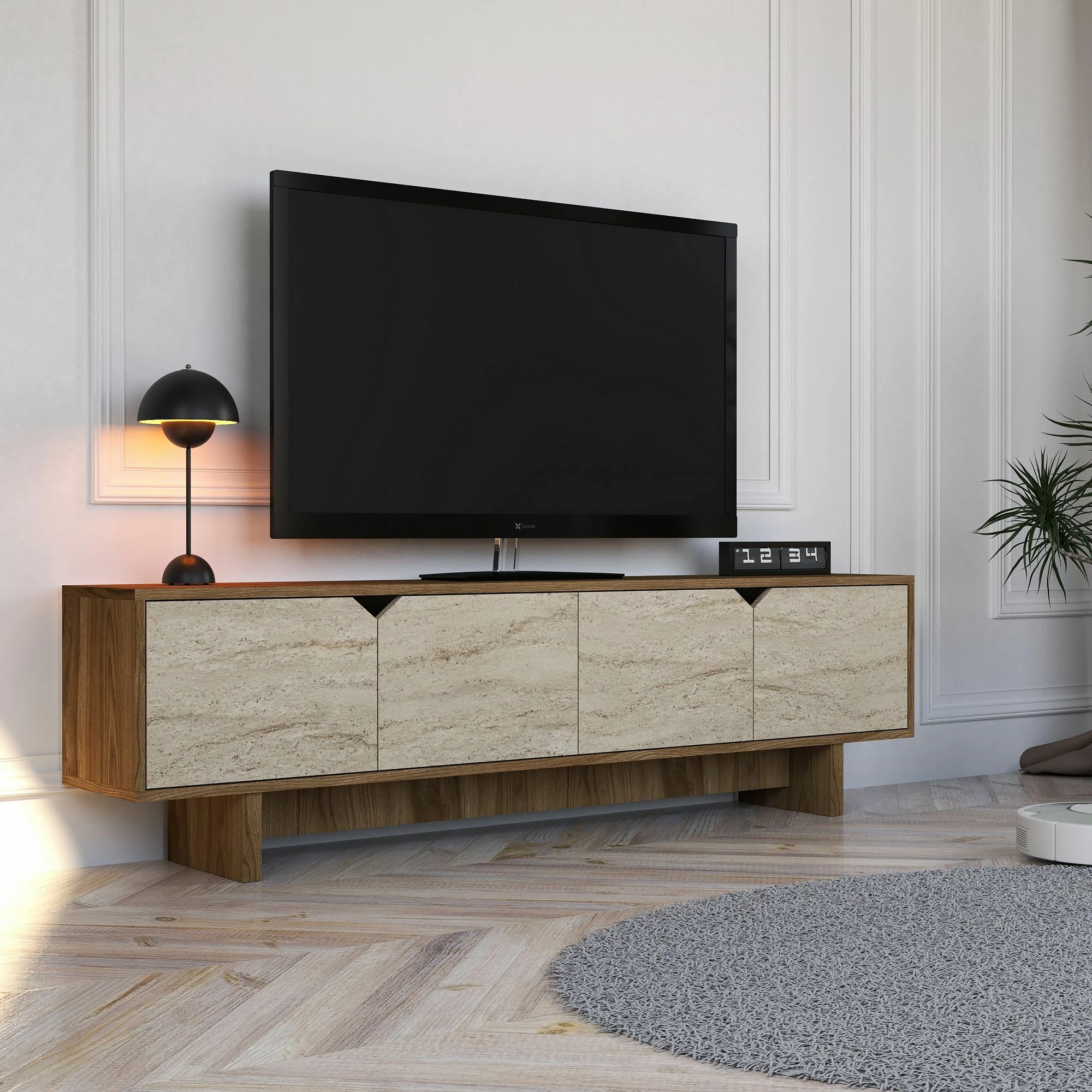 Komodë TV Skye Decor, ngjyrë arrë, travertin