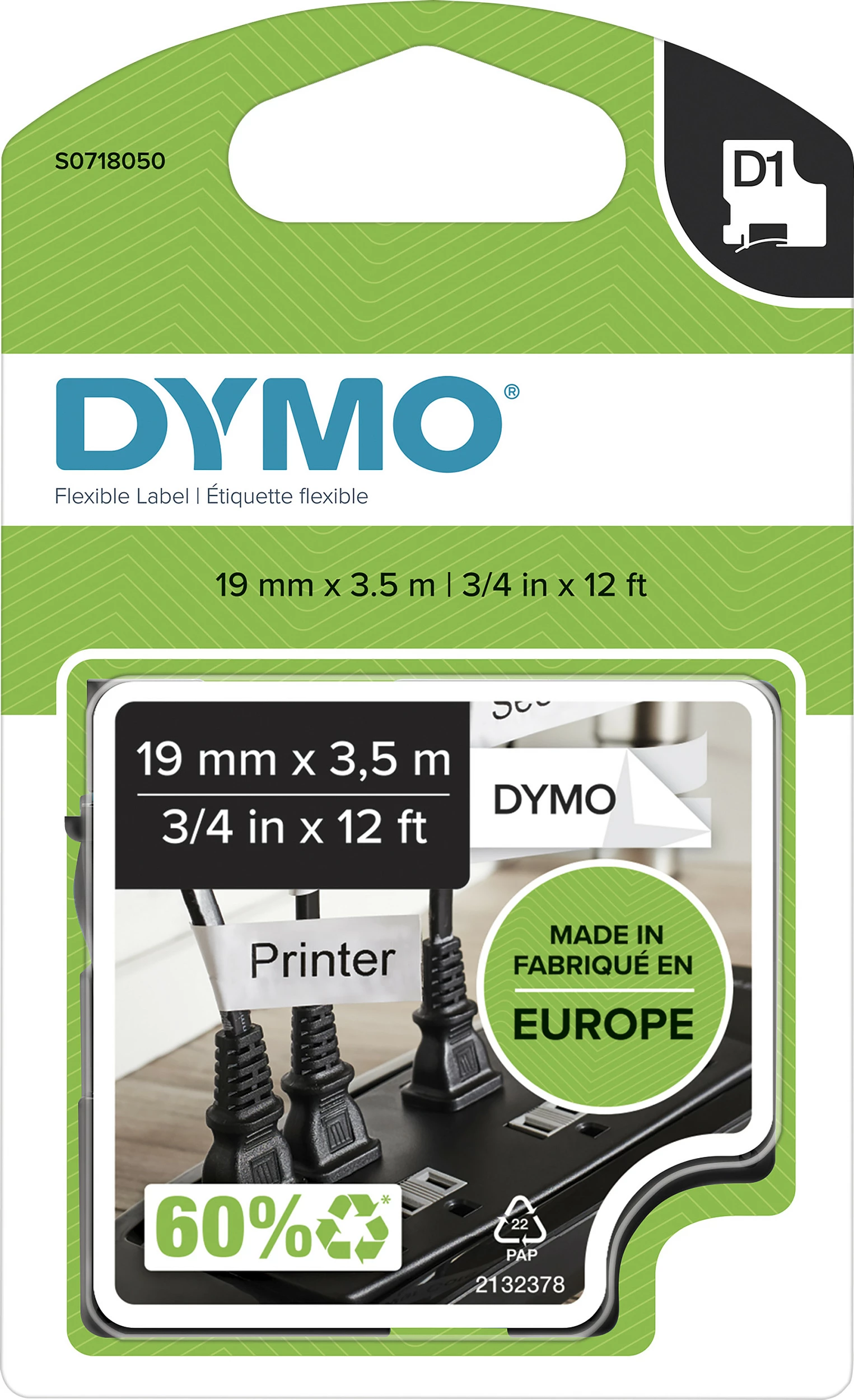 Shirit etiketues Dymo D1 Original Nylon S0718040, 12mm x 3.5m, zi në të bardhë