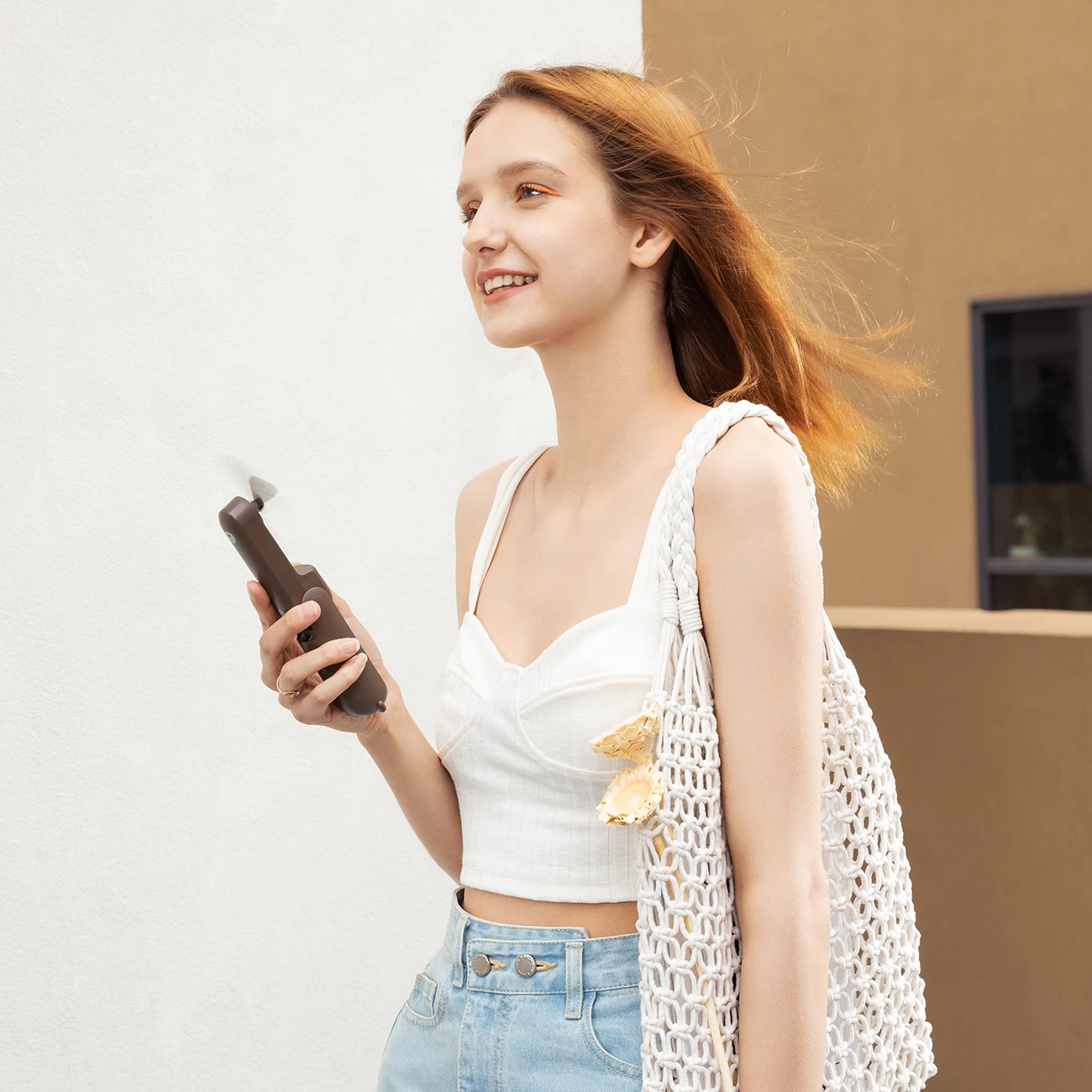 Ventilator dore Jisulife Life8 Plus 4500 mAh, USB-C, me power bank dhe llambë LED, kafe, set