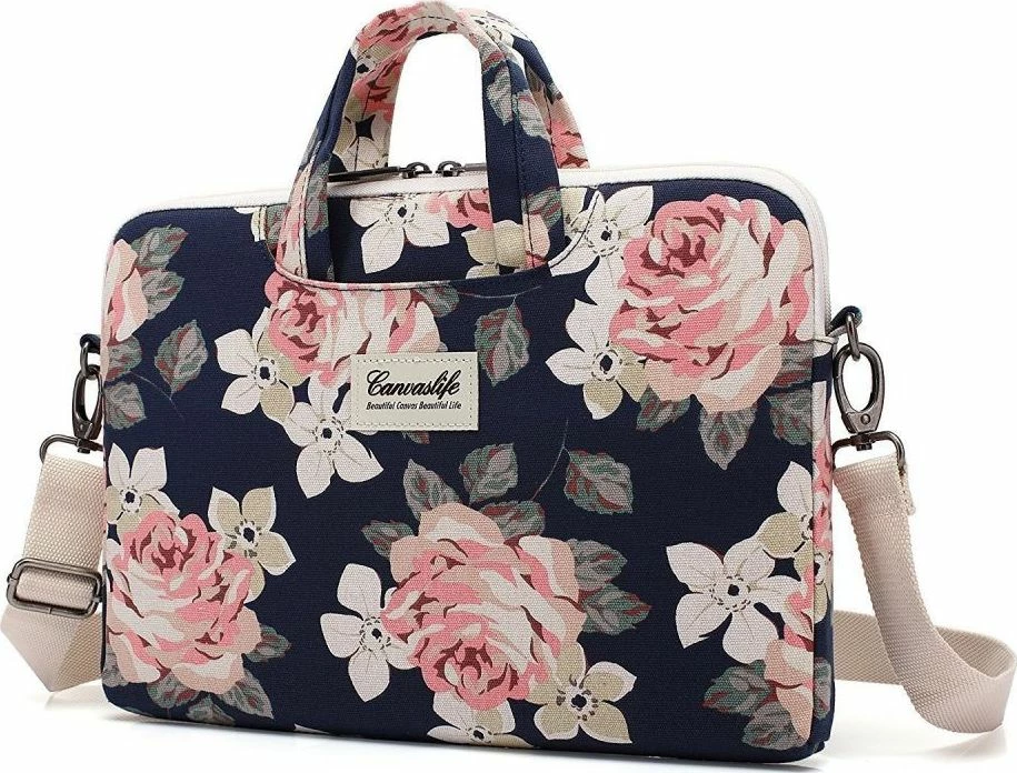 Çantë laptopi CANVASLIFE Briefcase 15\" (42x30x2.5 cm), me rrip shpatulle, blu me motive lulesh, 1 copë