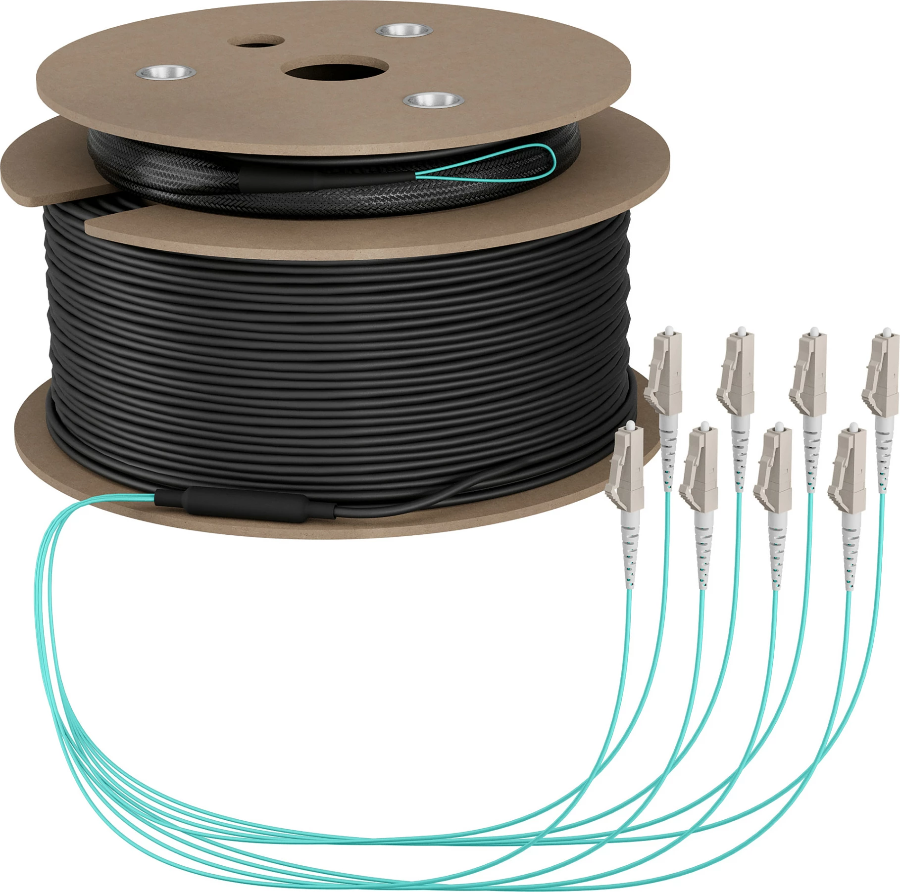 Kabllo fibër optike EFB Elektronik O8322S70OM3, 70 m, OM3 multimode, 8x LC-LC, LSZH, bezhë/zezë/blu