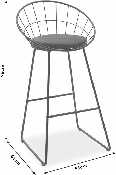 Karrige për bar Seth, metal i zi, jastëk PVC i zi