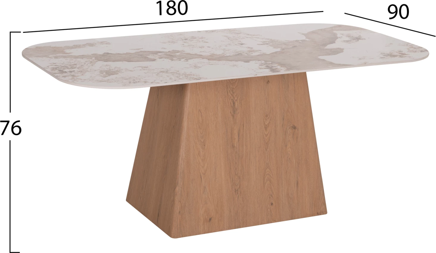 Tavolinë për ngrënie NORDU FH18414, bazë MDF, sipërfaqe qeramike mermer e bardhë/kafe, 180x90x76 cm