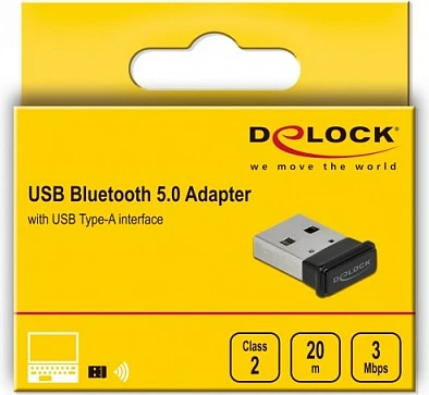 Adapter USB Bluetooth DeLOCK 5.0+EDR RTL8761BUV, mikro dizajn, 3 Mbit/s, i zi/argjendtë