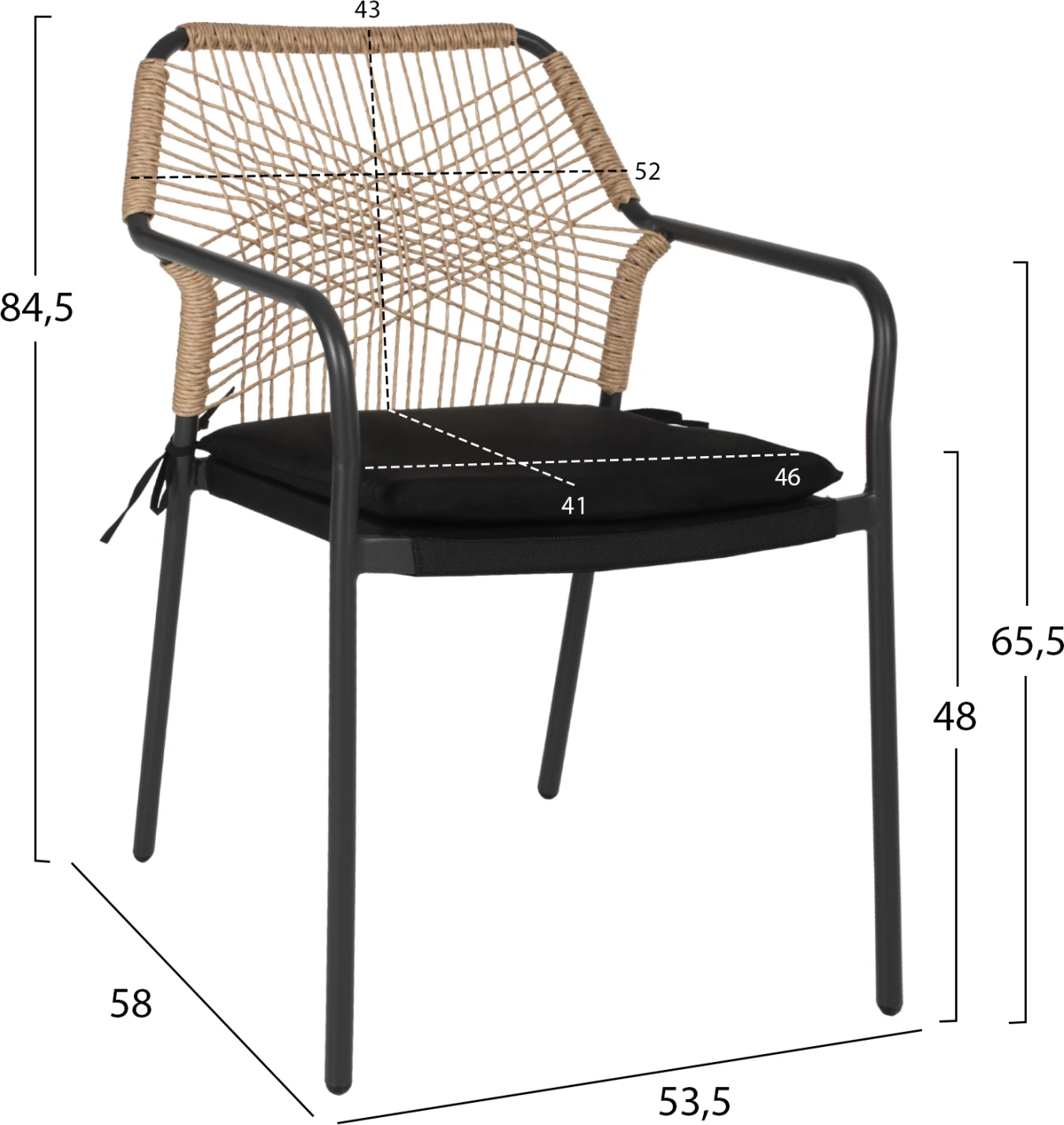 Karrige alumini për jashtë, FH5865.11, kornizë gri e errët dhe shportë bexh, jastëk i zi