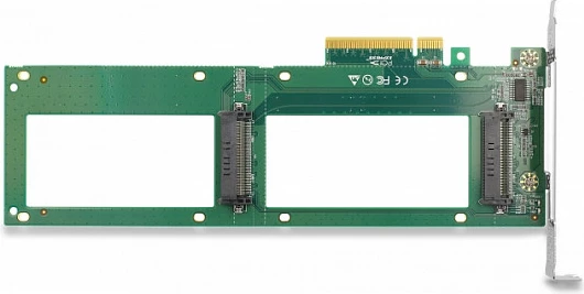 Kartë PCIe DeLOCK PCI Express 4.0 x8 në 2x U.2 NVMe SFF-8639, pasive, gjelbër/gri