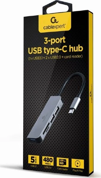 Stacion docking USB-C Gembird A-CM-COMBO5-02, HDMI 4K, PD 87W, 2x USB-A, 1x USB-C, audio 3.5mm, gri