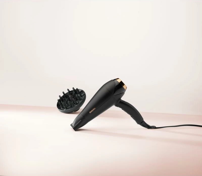 Tharëse flokësh, BaByliss D570DE, 2200W, turmalinë-keramikë, teknologji jonike, me difuzer dhe grykë koncentratore, e zezë