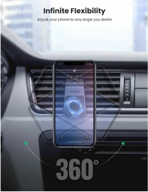 Mbajtës telefoni magnetik për veturë UGREEN 80712B, montim në grilë ajrimi, me pllaka metalike, zi/argjend