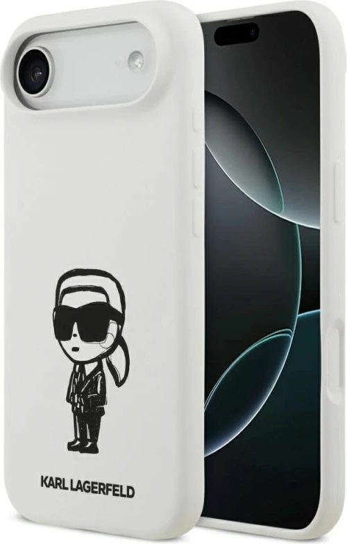 Kapak telefoni Karl Lagerfeld Silicone Karl Sketch & Logo MagSafe për iPhone 17 Air, i bardhë