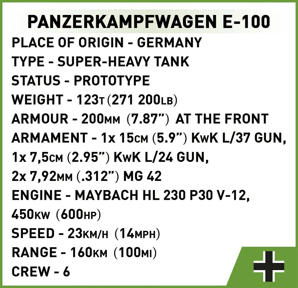 Set blloqesh Cobi Klocki Panzerkampfwagen E-100, 1511 pjesë, me figurë, Gri