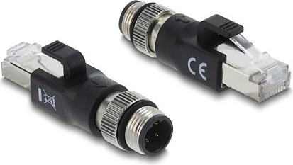 Adapter rrjeti DeLOCK M12 D-coded 4-pin (mashkull) në RJ45 (mashkull), Cat5e, i zi