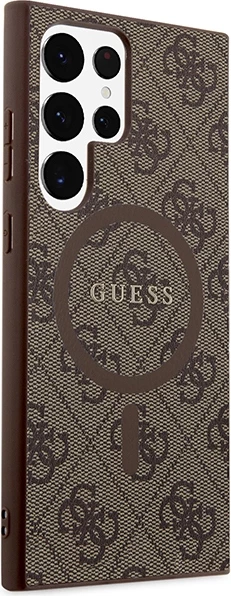 Mbështjellës Guess 4G Collection Leather Metal Logo MagSafe për Samsung Galaxy S24 Ultra, TPU/PC me lëkurë eko, kafe