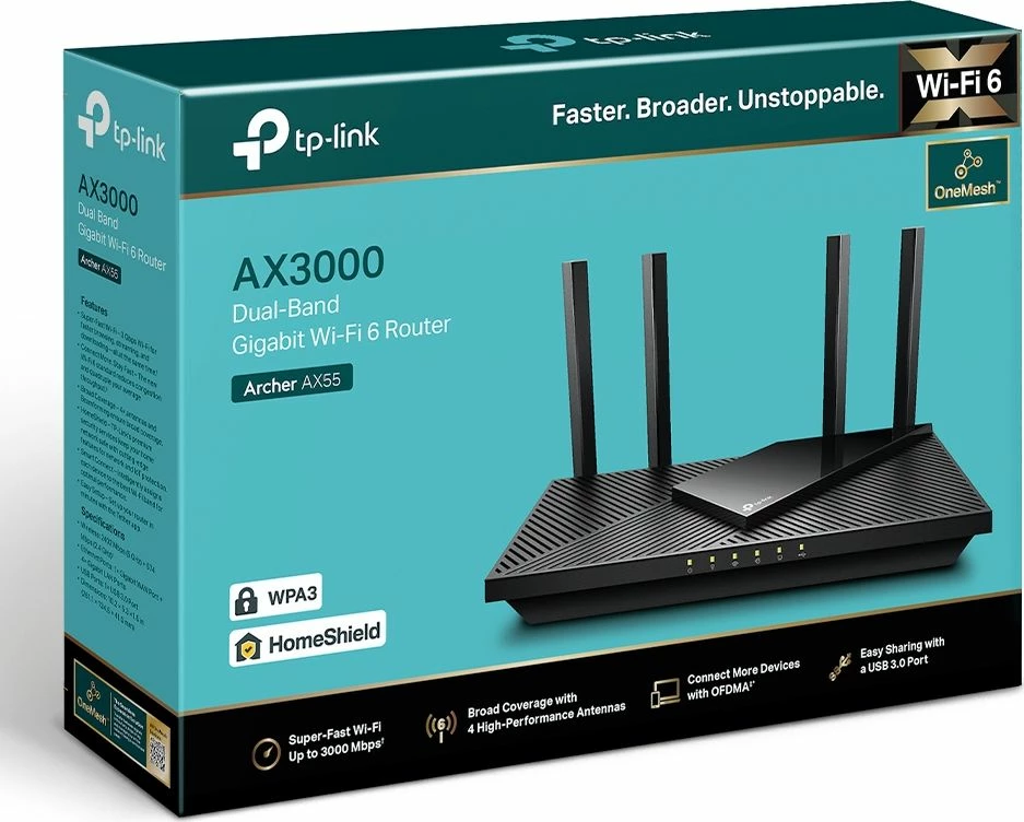 Router Wi‑Fi TP-Link Archer AX55 Wi‑Fi 6, 4x LAN Gigabit, USB 3.0, Mesh, i zi