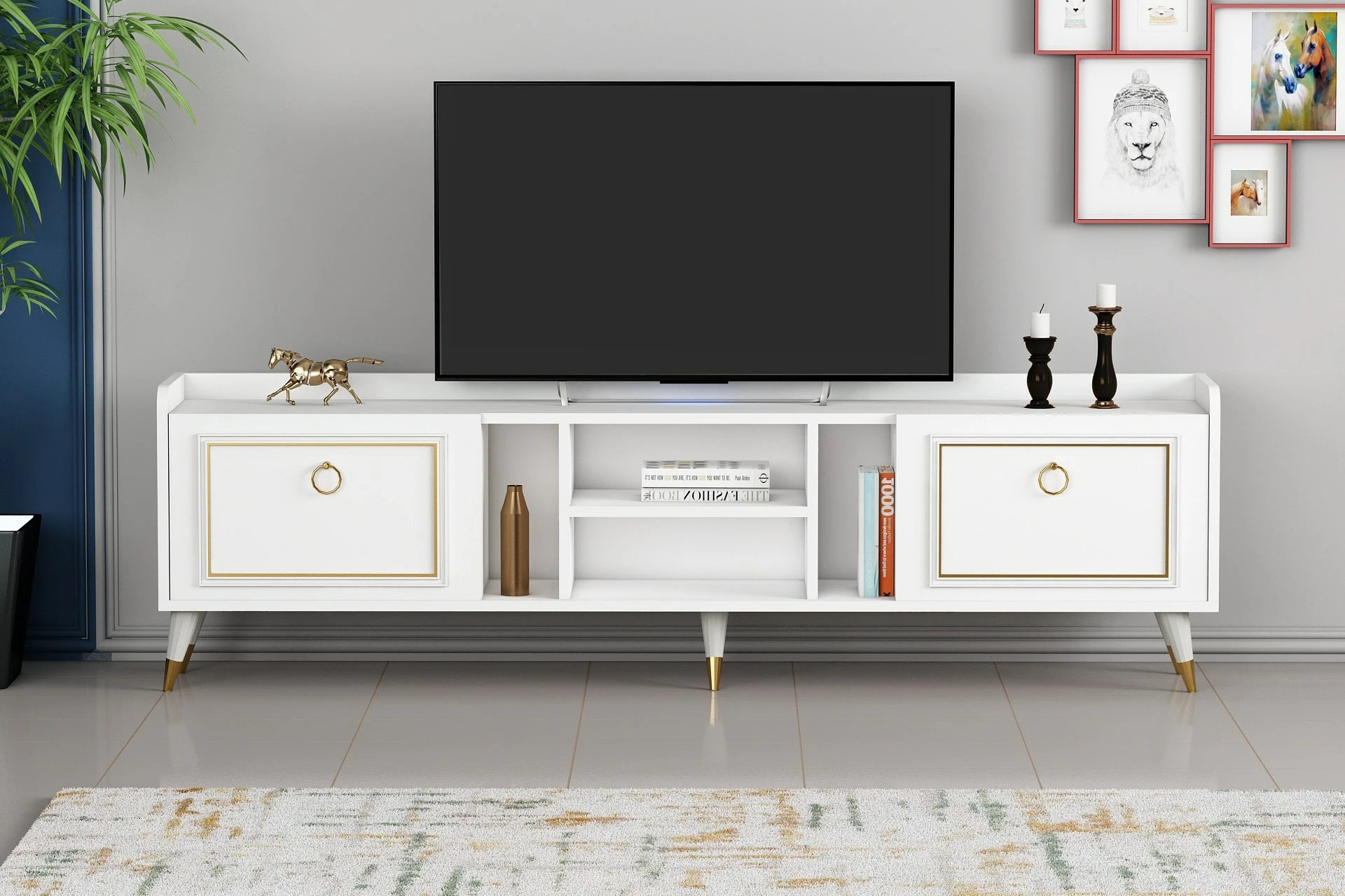Komodë TV Hanah Home, Rudy v2, e bardhë dhe ari