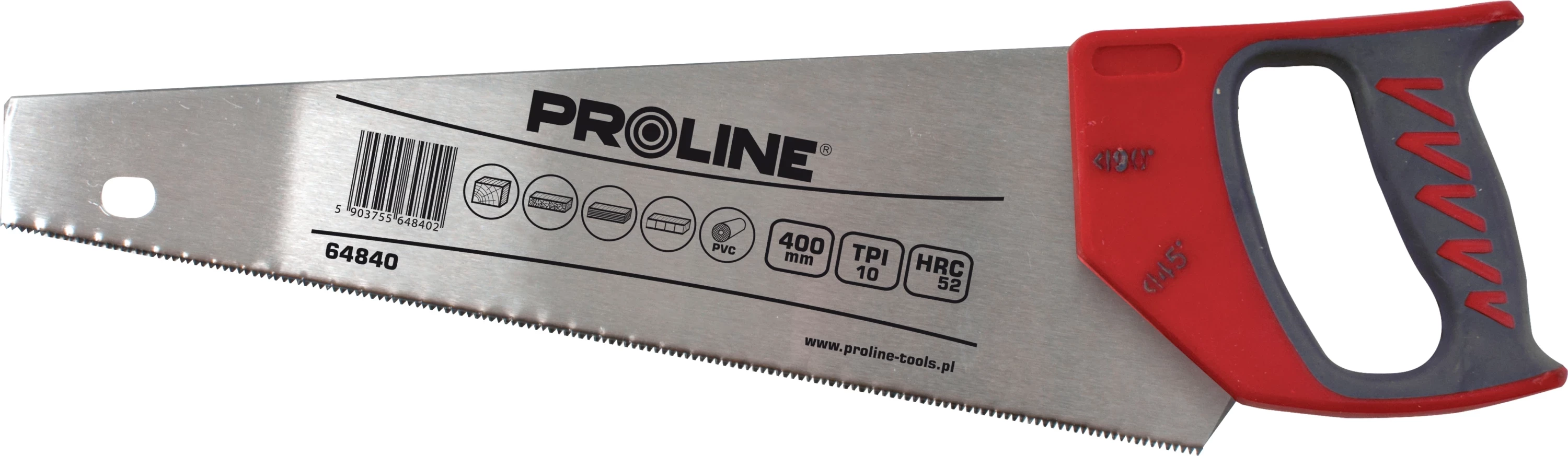 Sharrë dore Proline 64840 400 mm, 10 TPI, për dru dhe plastikë, kuqe