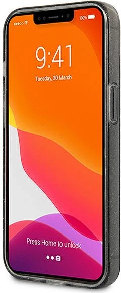 Mbështjellës Guess GUHCP13SPCUGL4GBK për iPhone 13 mini 5.4", Glitter 4G Big Logo, i zi