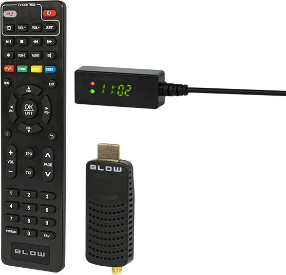 Tuner DVB-T2, BLOW, 7000FHD MINI H.265, Full HD 1080p, HDMI, PVR/TimeShift, USB, WiFi me adapter, me telekomandë dhe ekran IR