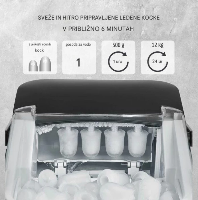 Aparat për kuba akulli CASO IceChef Compact 3401, 12 kg/24h, 1 l, 120 W, i zi mat