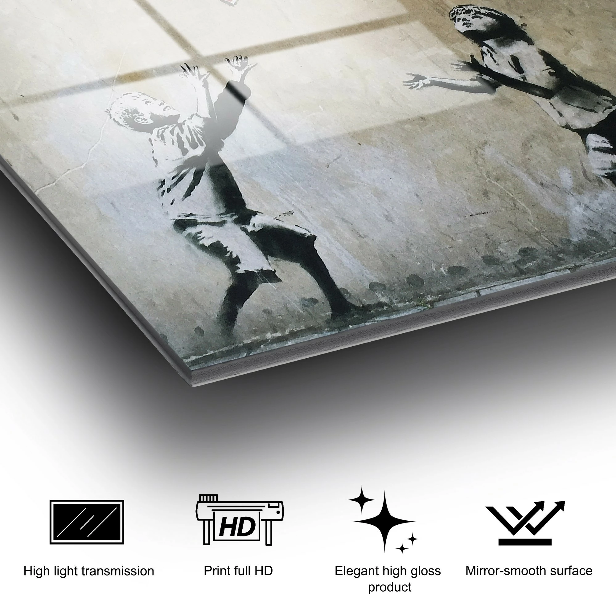 Pikturë dekorative në xham të temperuar, Banksy, shumëngjyrëshe, 45x65cm