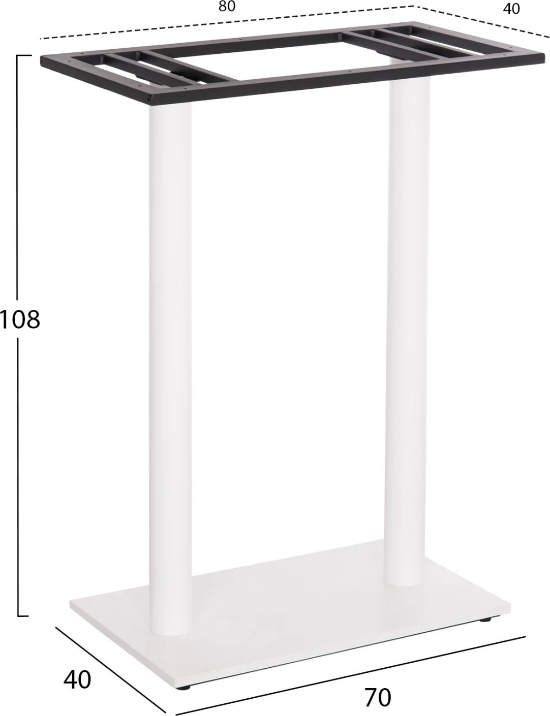 Bazë për tavolinë bar, dy këmbë, metal, ngjyrë e bardhë matte, 80x40x108 cm