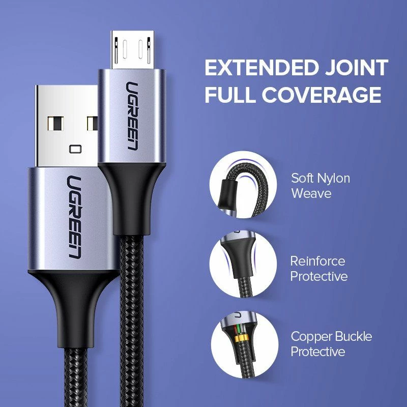 Kabllo USB-A në microUSB Ugreen US290 (60153) 2 m QC 3.0, e bardhë