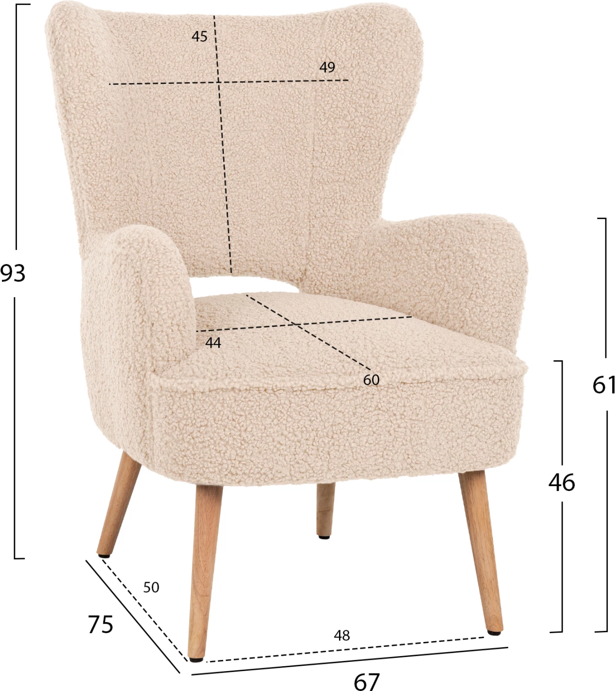 Karrige MYLIE FH8394.23, pëlhurë boucle e bardhë, 66x75x93H cm