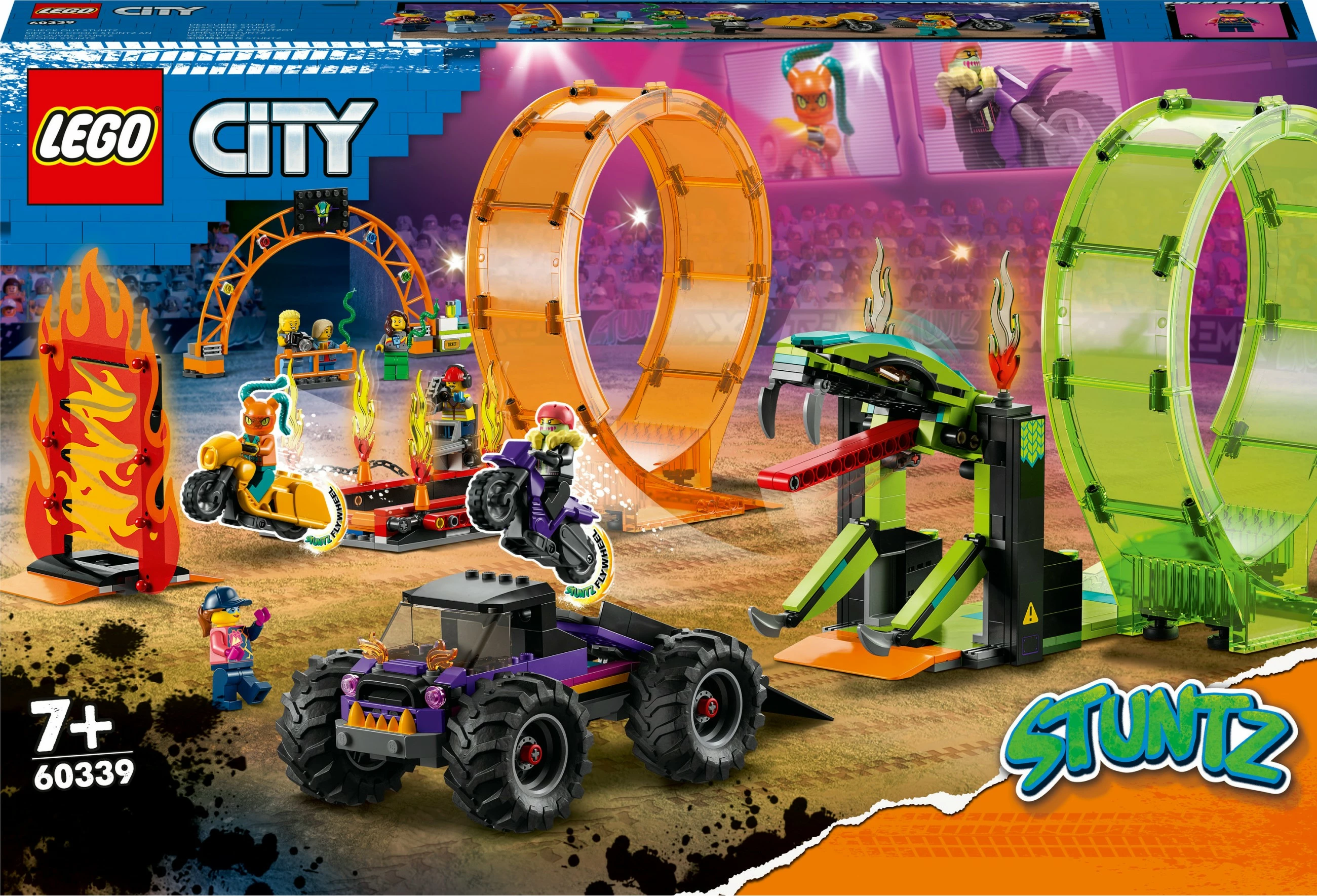 Set ndërtimi LEGO City Double Loop Stunt Arena, 598 pjesë, plastikë, shumëngjyrësh