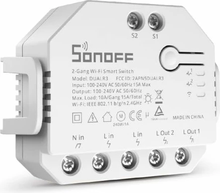 Switch smart Wi‑Fi 2-kanalësh SONOFF DUALR3, kontroll për perde/roleta, matje energjie, 100–240V 10A, 3300W, i bardhë 3