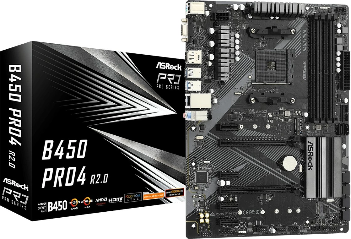 Pllakë amë ASRock B450 PRO4 R2.0, Socket AM4, ATX, 128GB DDR4, HDMI, DisplayPort, e zezë