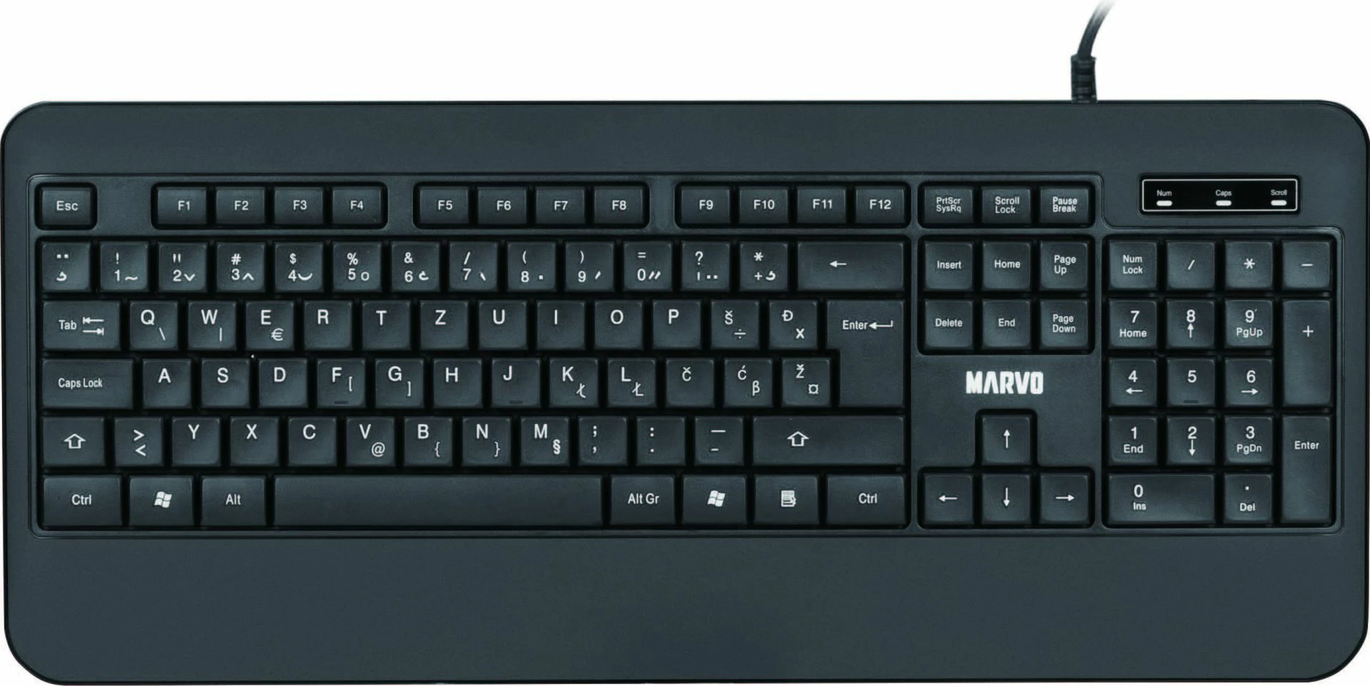 Tastierë Marvo KB008, USB me kabllo 1.5 m, full-size 104 taste, layout SLO/CRO, e zezë