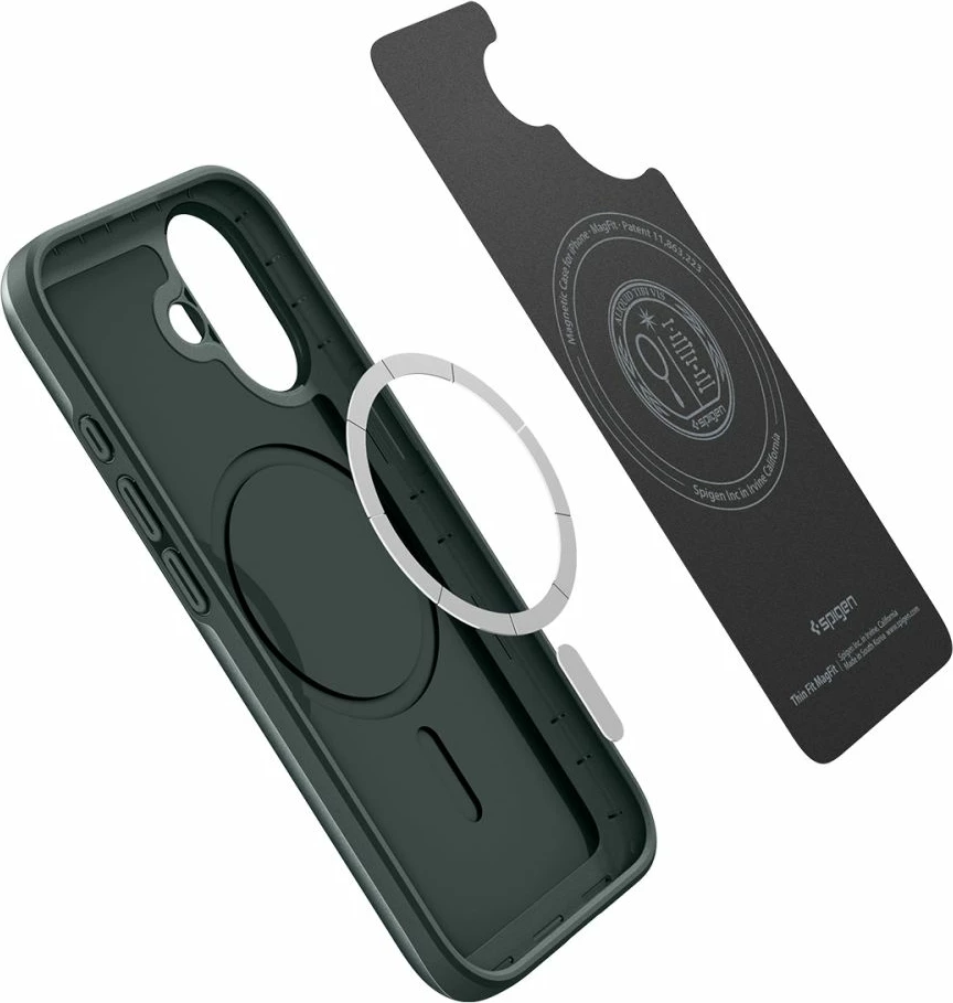 Mbështjellës Spigen Thin Fit MagSafe për iPhone 17, polikarbonat i hollë, me unazë magnetike, jeshile