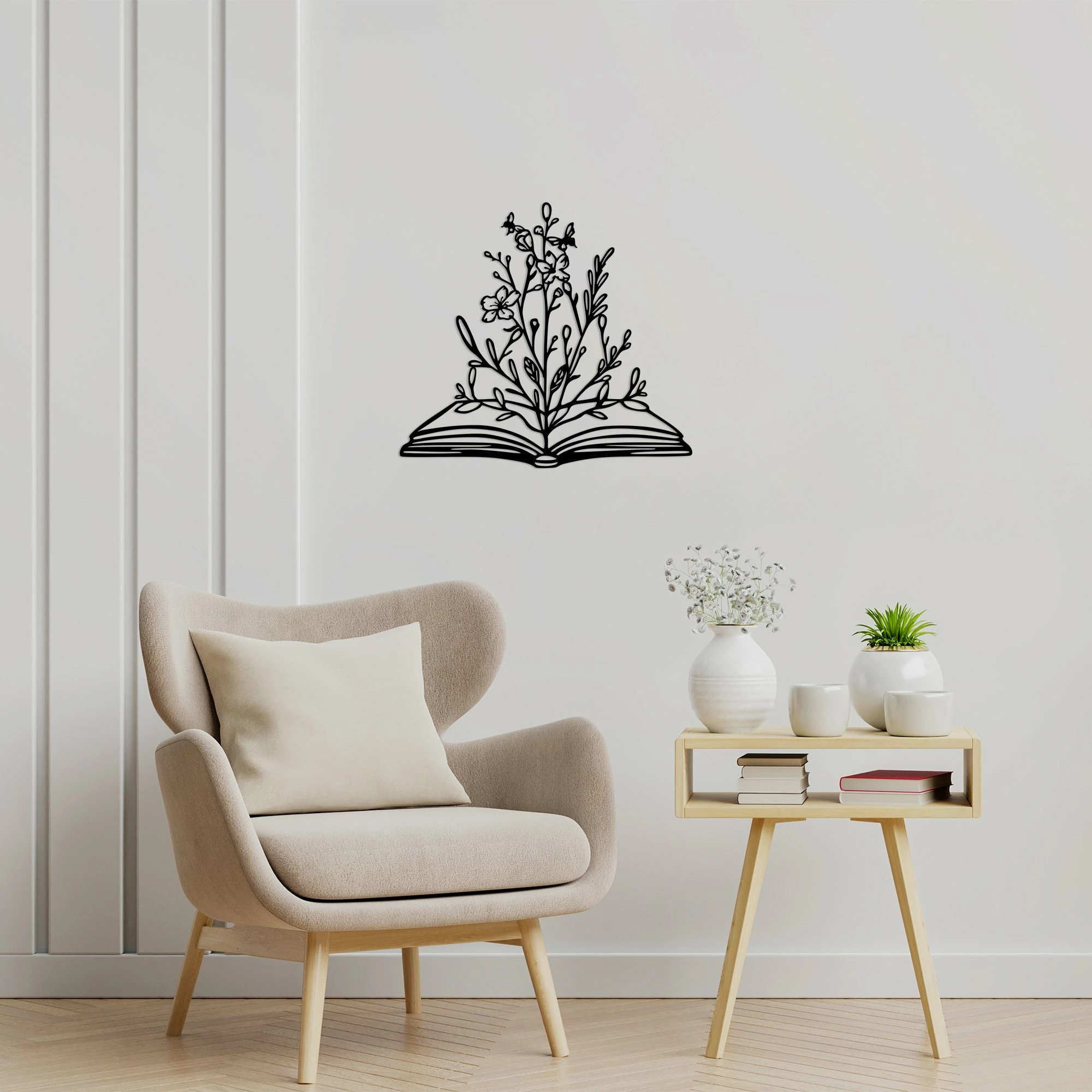 Aksesor dekorativ metalik për mur, lule në libër, Wallity