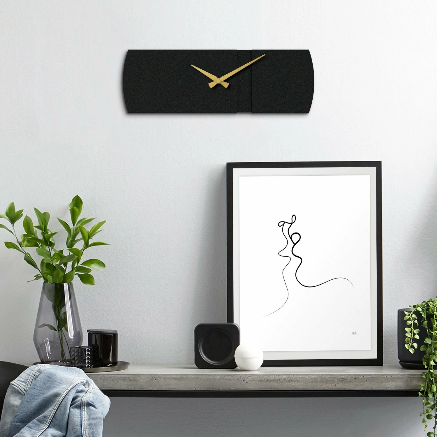 Orë muri dekorative prej metali Wallity, dizajn origami, e zezë dhe ari, APS097, 16x49cm