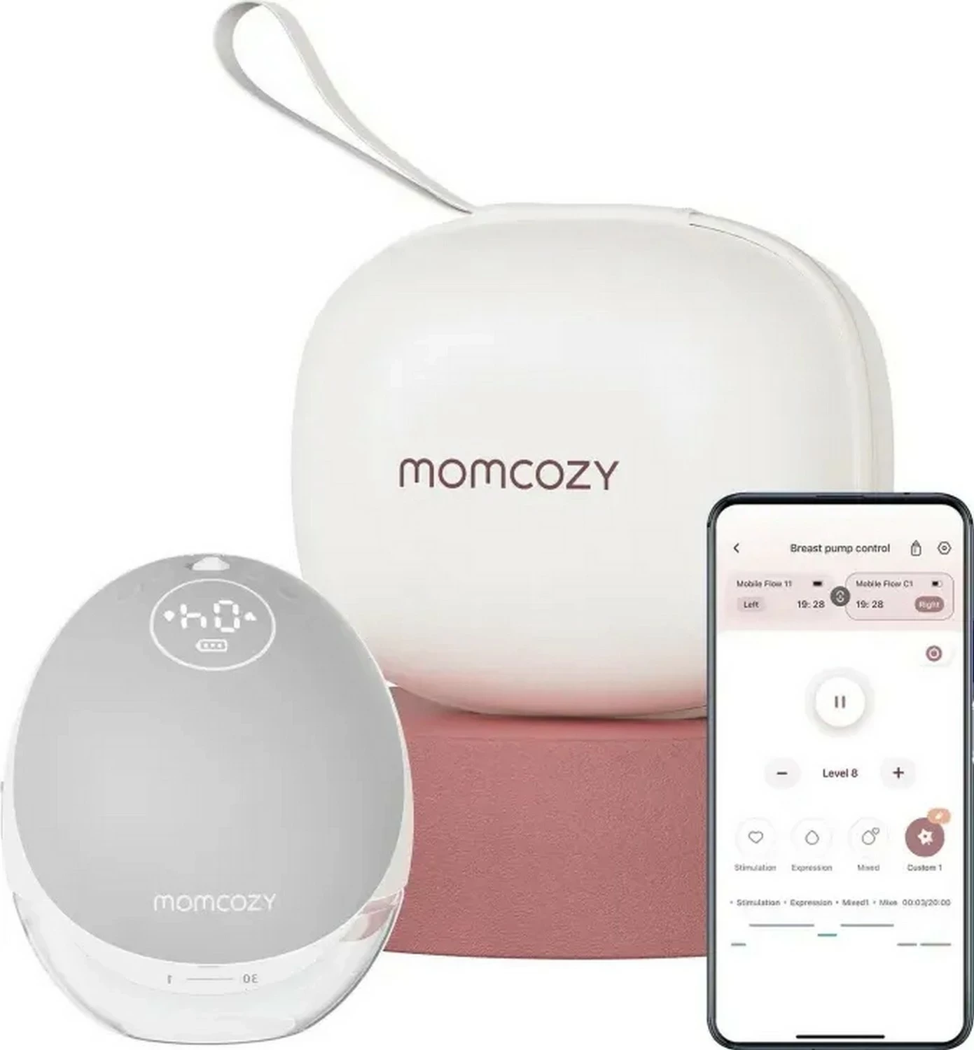 Pompë gjiri Momcozy M9, pa kabllo, single, 60 nivele vakumi, 120ml, gri