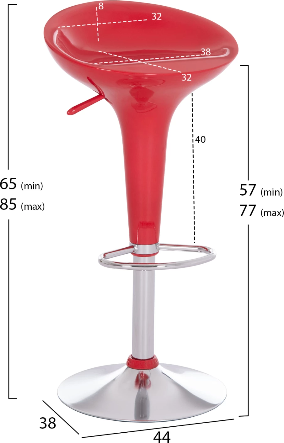 Karrige për bar rrotulluese Daisy, ABS e kuqe me ngritje, set prej 2 copësh, FH200.24, 44x38x85cm