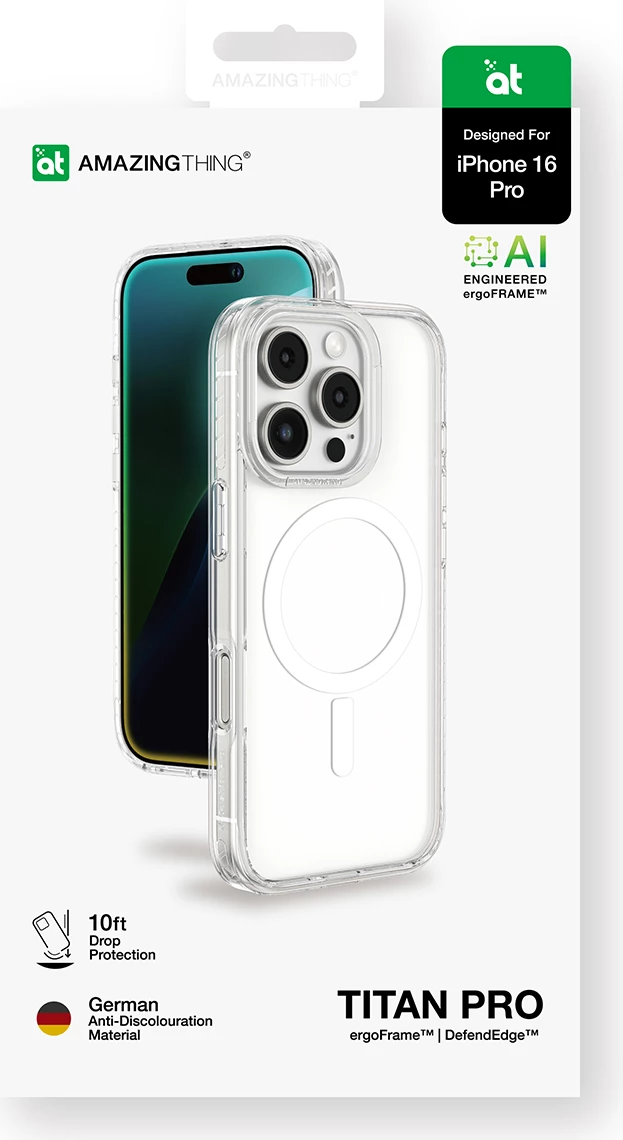 Mbështjellës AmazingThing Titan Pro Mag me unazë magnetike për iPhone 16 Pro, Transparent
