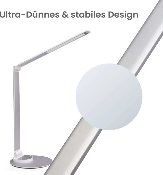 Llambë tavoline LED, TAOTRONICS TT-DL22, ultra slim, 10 W, me USB, argjend