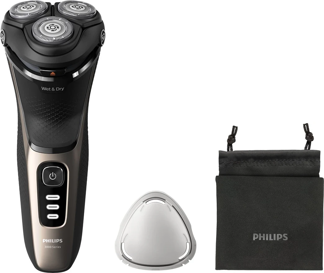 Makinë rroje Philips S3242/12, rrotulluese, Wet & Dry, bateri, karikim i shpejtë, 1 orë punë, e zezë/ari, me çantë