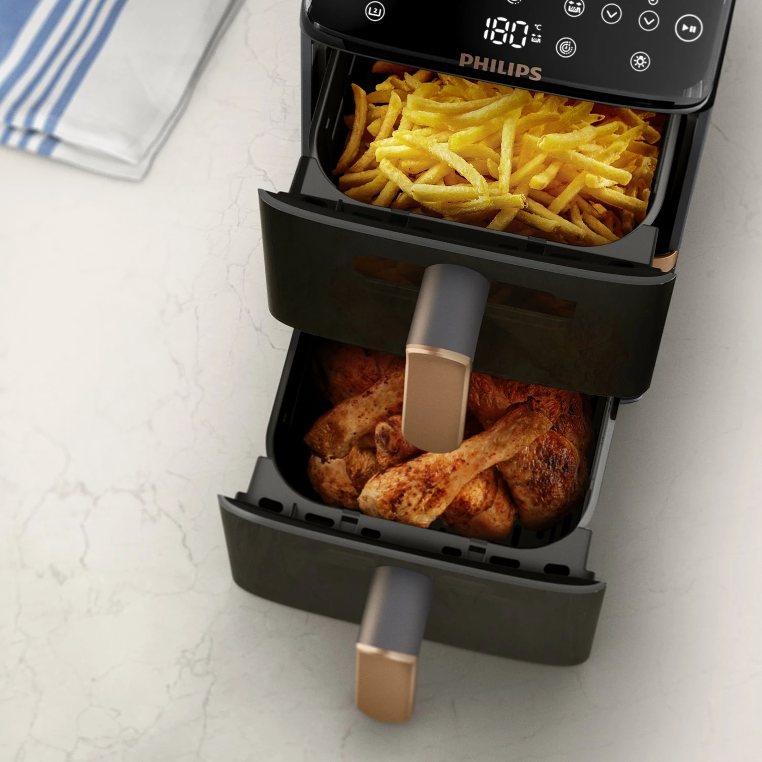 Fritezë pa vaj Philips 4000 Series NA462/70 10L 2750W me dy shporta, touch, e zezë