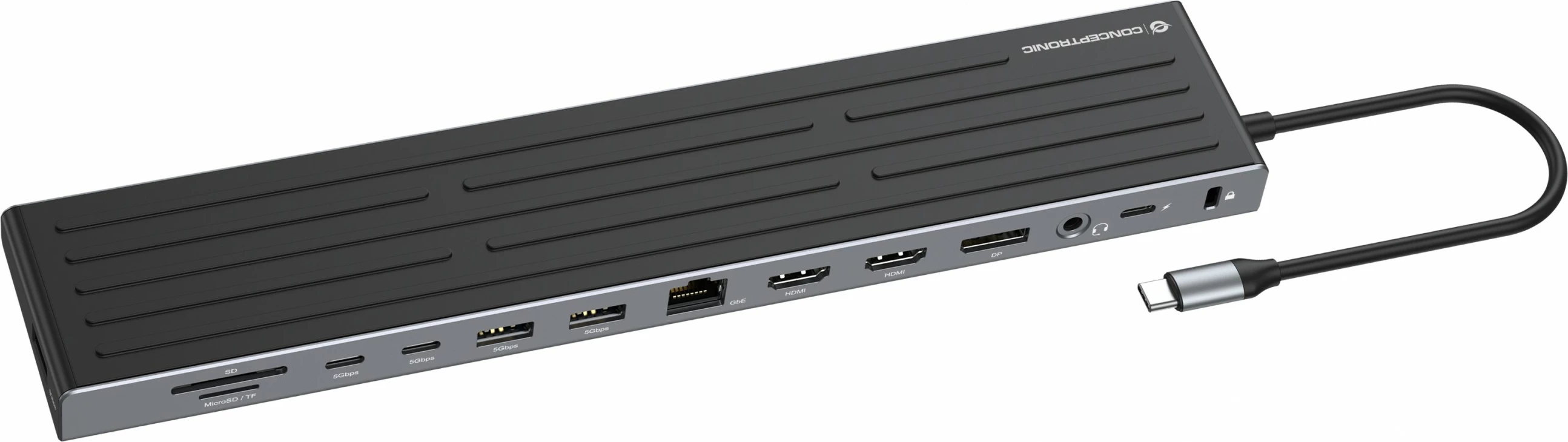 Dock Conceptronic 14-1 USB-C, 2xHDMI, DP, 2xUSB-C, 18cm, zi