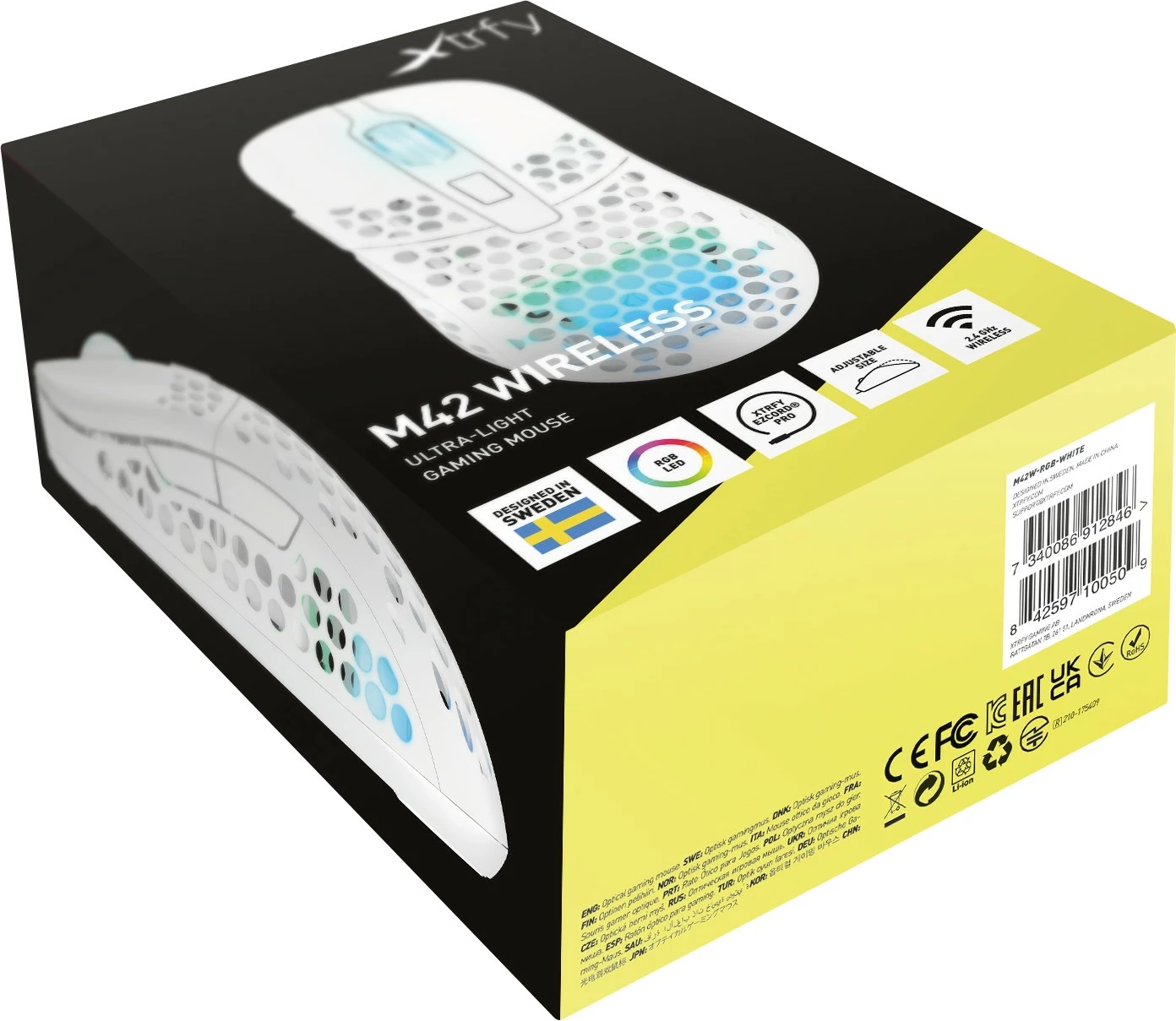 Maus Cherry Xtrfy M42 RGB, Ambidextrous, Optical, RF Wireless + USB Type-C, 19000 DPI, Bardhë