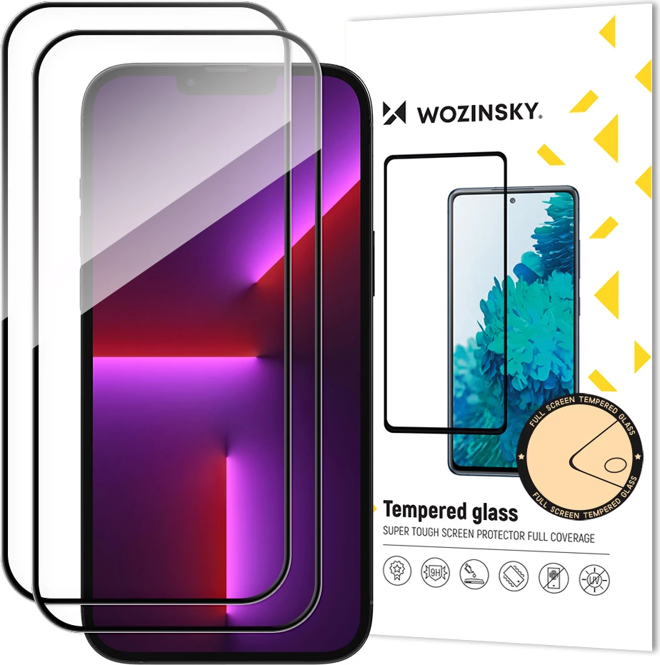 Mbrojtës xhami Wozinsky për iPhone 14 Pro, Set 2 copë, Full Glue, me kornizë, Zi