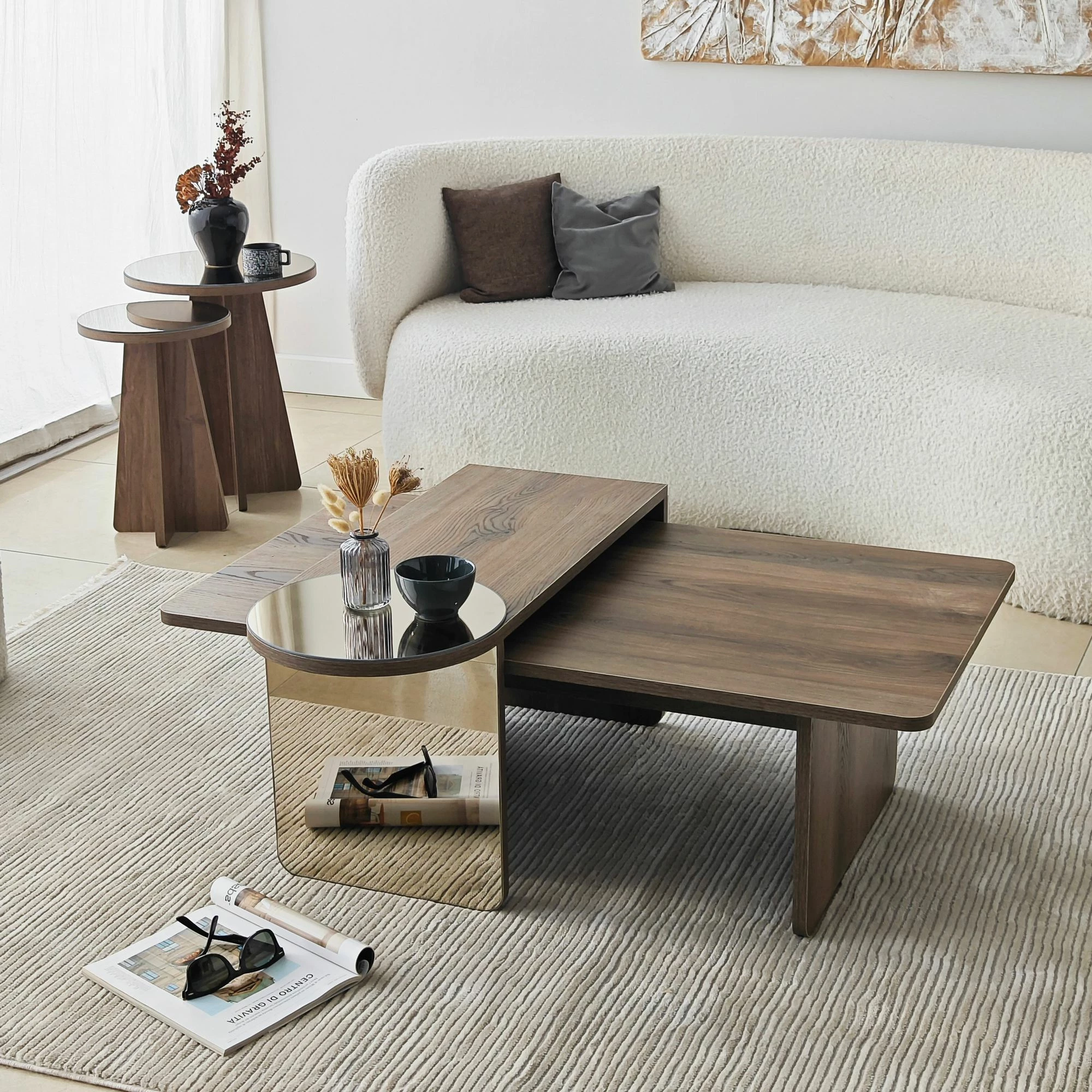 Set tavolinash kafeje Skye Decor, Luna 4, bronzie, walnut