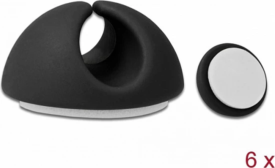 Mbajtës kabllosh DeLOCK set 6 copë, vetëngjitës, për tavolinë/mur, për kabllo deri 6.5 mm, i zi